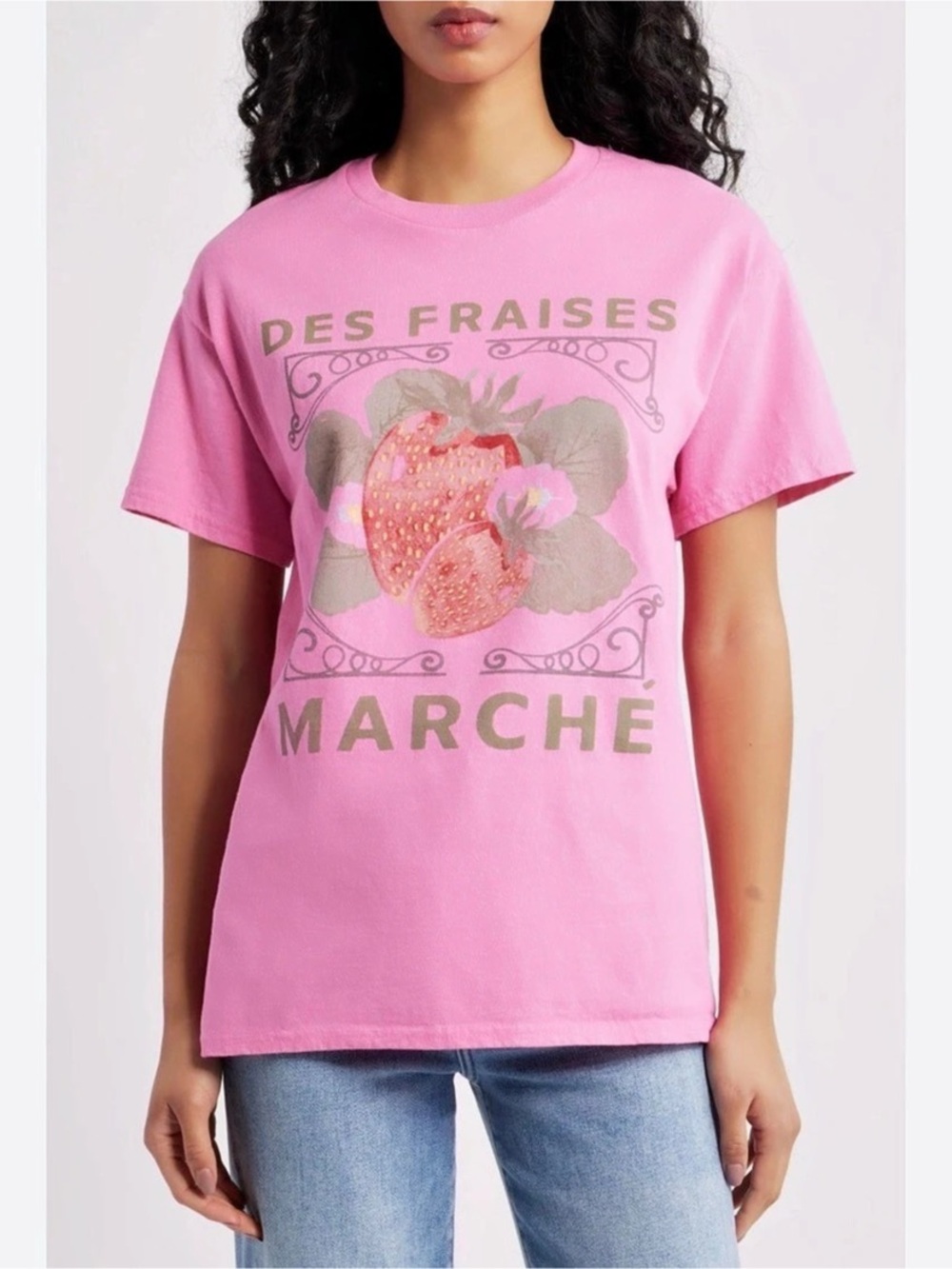 Junk Food Des Fraises Marche Graphic T-Shirt Pink Large